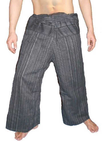 100-Heavy-Cotton-Thai-Fisherman-Pants-Yoga-Pregnancy-Pants-Gray-White-Strip-0