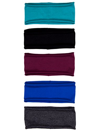 5-PACK-Single-Layer-Cotton-Spandex-45-Raw-Edge-Sports-Yoga-Headband-One-Size-5-Pack-BlackCharcoalPlumTealDRoyal-0