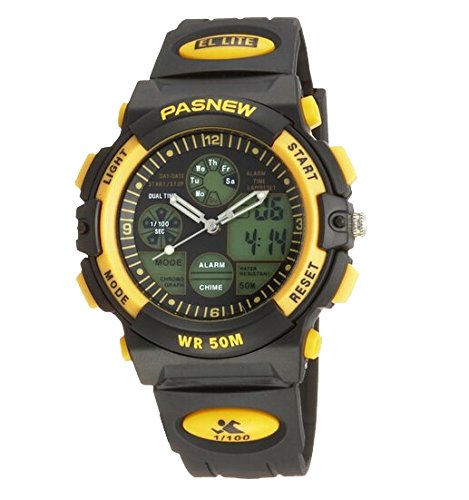 50m-Water-proof-Digital-analog-Boys-Girls-Sport-Digital-Watch-with-Alarm-Stopwatch-Chronograph-Yellow-0