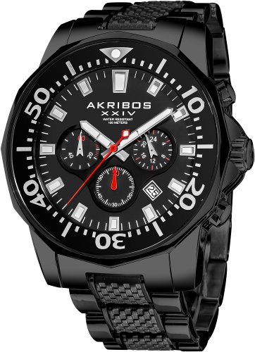 Akribos-XXIV-Mens-AK561BK-Conqueror-Black-Stainless-Steel-Divers-Chronograph-Watch-0