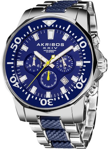 Akribos-XXIV-Mens-AK561BU-Conqueror-Blue-and-Silver-Stainless-Steel-Divers-Chronograph-Watch-0