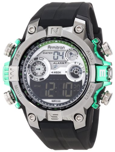 Armitron-Sport-Mens-408251GRN-Round-Metalized-Green-Accented-Digital-Watch-0