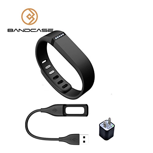 Bandcase-Replacement-Summer-Vivid-Color-Large-Wristband-with-a-Clasp-a-Charging-Cable-a-Power-Adapter-for-Fitbit-Flex-Activity-and-Sleep-Tracker-Black-0