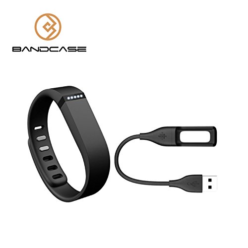 Bandcase-Replacement-Summer-Vivid-Color-Large-Wristband-with-a-Clasp-a-Charging-Cable-for-Fitbit-Flex-Activity-and-Sleep-Tracker-Black-0